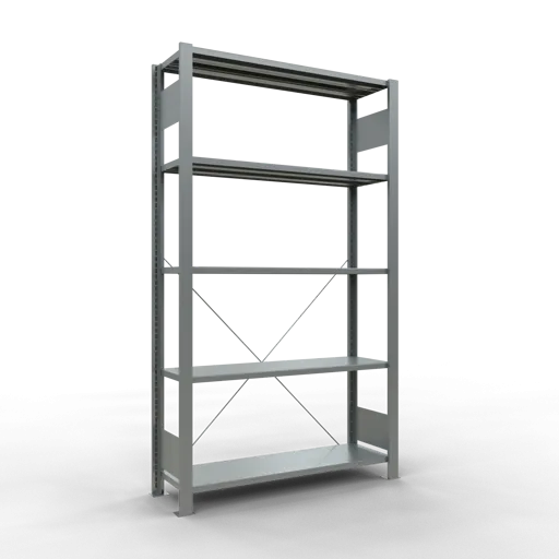 Schulte Büro-Fachbodenregal MULTIplus85 Stecksystem ohne Anschlagleiste | Grundregal | Fachlast 85kg | HxBxT 180x100x30cm | 5 Ebenen | Einseitig nutzbar | Verzinkt