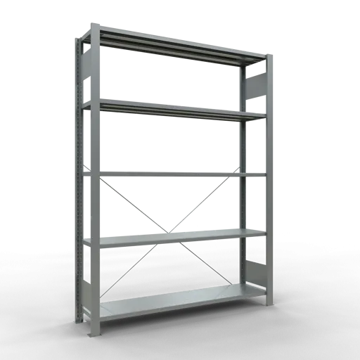 Schulte Büro-Fachbodenregal MULTIplus85 Stecksystem ohne Anschlagleiste | Grundregal | Fachlast 85kg | HxBxT 180x130x30cm | 5 Ebenen | Einseitig nutzbar | Verzinkt