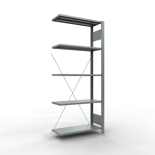 Schulte Büro-Fachbodenregal MULTIplus85 Stecksystem ohne Anschlagleiste | Anbauregal | Fachlast 85kg | HxBxT 180x75x30cm | 5 Ebenen | Einseitig nutzbar | Verzinkt