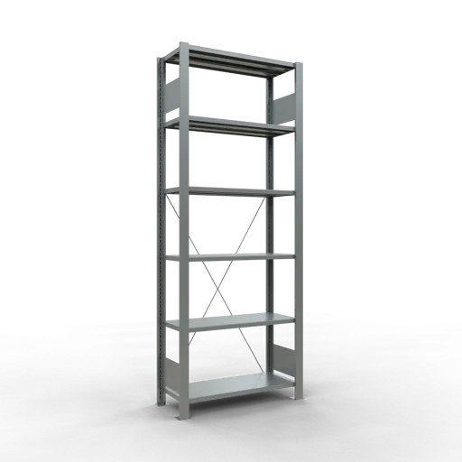 Schulte Büro-Fachbodenregal MULTIplus85 Stecksystem ohne Anschlagleiste | Grundregal | Fachlast 85kg | HxBxT 200x75x30cm | 6 Ebenen | Einseitig nutzbar | Verzinkt