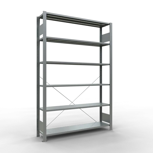 Schulte Büro-Fachbodenregal MULTIplus85 Stecksystem ohne Anschlagleiste | Grundregal | Fachlast 85kg | HxBxT 200x130x30cm | 6 Ebenen | Einseitig nutzbar | Verzinkt