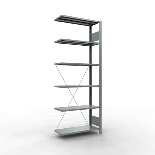 Schulte Büro-Fachbodenregal MULTIplus85 Stecksystem ohne Anschlagleiste | Anbauregal | Fachlast 85kg | HxBxT 200x75x30cm | 6 Ebenen | Einseitig nutzbar | Verzinkt