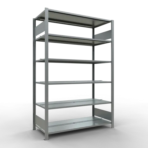 Schulte Büro-Fachbodenregal MULTIplus150 Stecksystem mit Mittelanschlag | Grundregal | Fachlast 150kg | 200x130x60cm | 6 Ebenen | Beidseitig nutzbar | Verzinkt