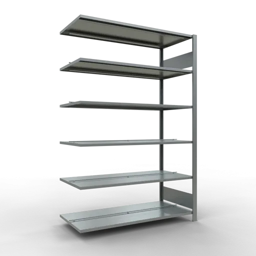 Schulte Büro-Fachbodenregal MULTIplus150 Stecksystem mit Mittelanschlag | Anbauregal | Fachlast 150kg | 200x130x60cm | 6 Ebenen | Beidseitig nutzbar | Verzinkt