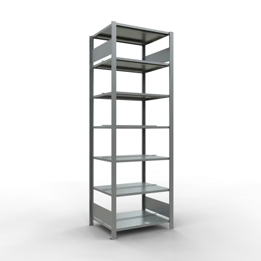 Schulte Büro-Fachbodenregal MULTIplus150 Stecksystem mit Mittelanschlag | Grundregal | Fachlast 150kg | 230x75x60cm | 7 Ebenen | Beidseitig nutzbar | Verzinkt