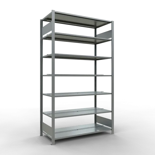 Schulte Büro-Fachbodenregal MULTIplus150 Stecksystem mit Mittelanschlag | Grundregal | Fachlast 150kg | 230x130x60cm | 7 Ebenen | Beidseitig nutzbar | Verzinkt