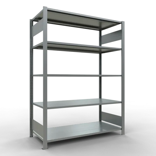 Schulte Büro-Fachbodenregal MULTIplus150 Stecksystem ohne Mittelanschlag | Grundregal | Fachlast 150kg | 180x130x60cm | 5 Ebenen | Beidseitig nutzbar | Verzinkt