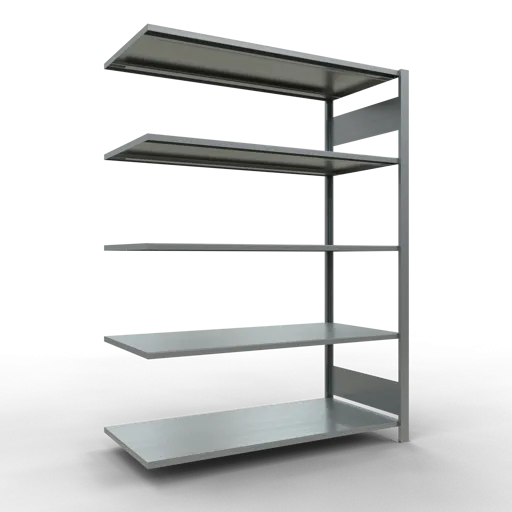 Schulte Büro-Fachbodenregal MULTIplus150 Stecksystem ohne Mittelanschlag | Anbauregal | Fachlast 150kg | 180x130x60cm | 5 Ebenen | Beidseitig nutzbar | Verzinkt