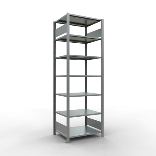 Schulte Büro-Fachbodenregal MULTIplus150 Stecksystem ohne Mittelanschlag | Grundregal | Fachlast 150kg | 230x75x60cm | 7 Ebenen | Beidseitig nutzbar | Verzinkt