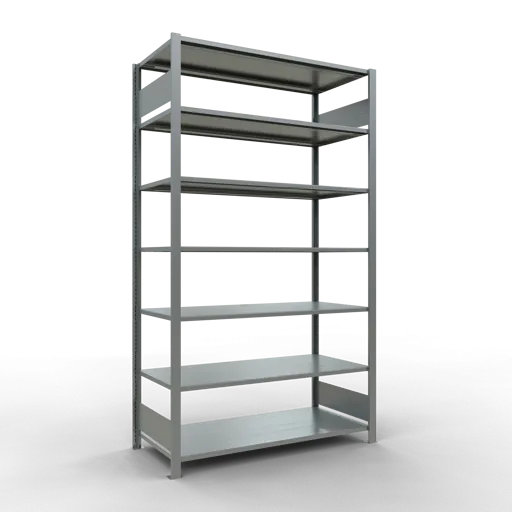 Schulte Büro-Fachbodenregal MULTIplus150 Stecksystem ohne Mittelanschlag | Grundregal | Fachlast 150kg | 230x130x60cm | 7 Ebenen | Beidseitig nutzbar | Verzinkt