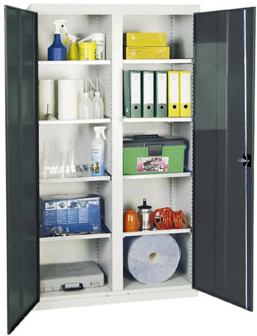 Werkzeugschrank mit 2 Türen | HxBxT 180x100x50cm | 8 verzinkte Fachböden | Lichtgrau/Anthrazitgrau