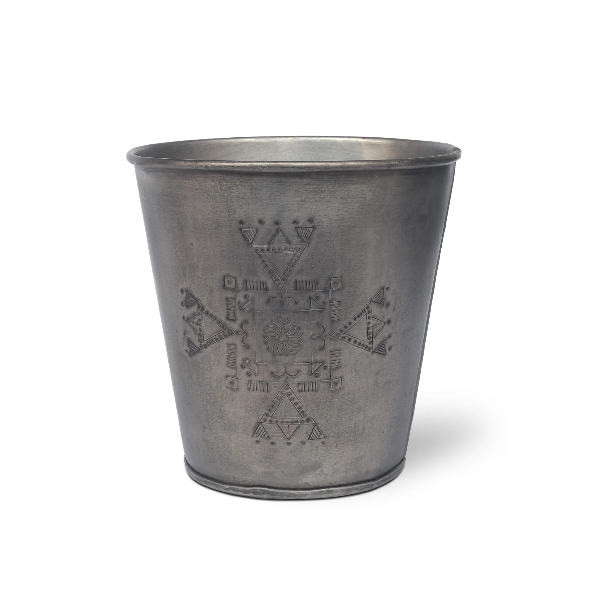 Kübel Metall vernickelt, antik finish, H 19 cm, Ø 18 cm