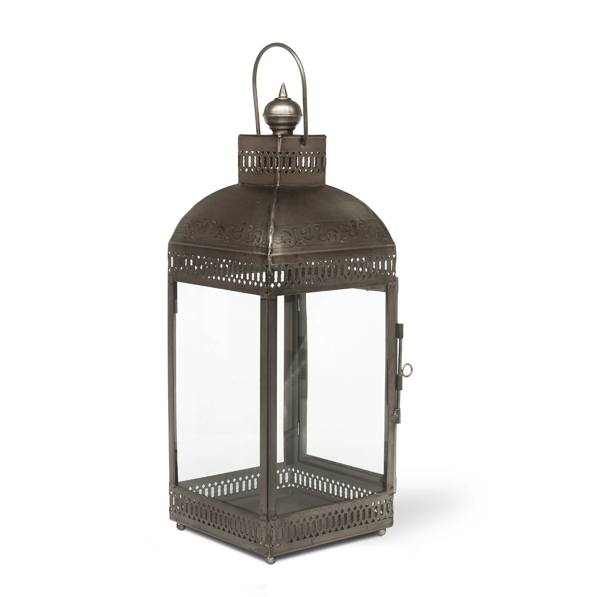 Laterne quadratisch, vernickelt, silber, L 20 cm, B 20 cm, H 55 cm