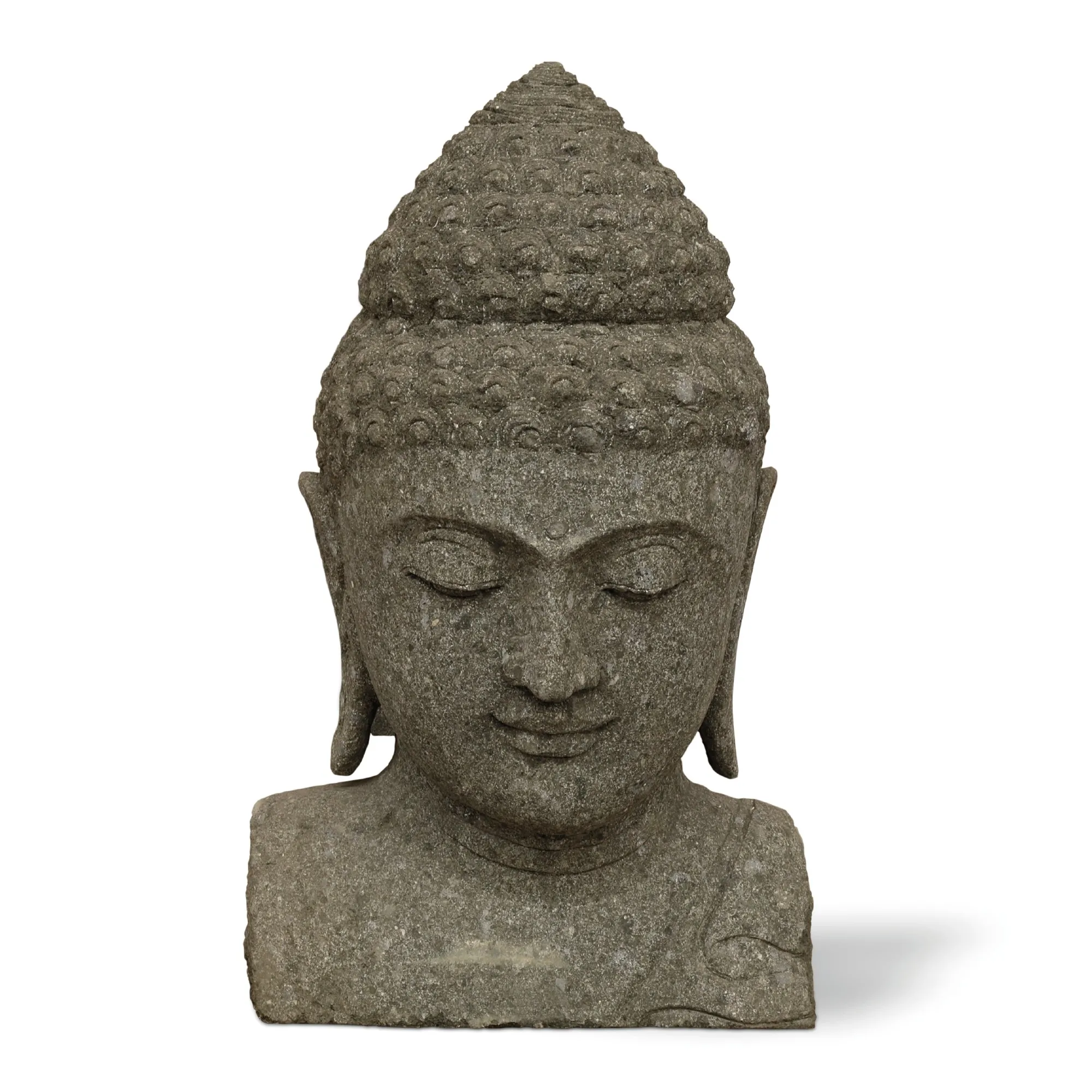 Buddhakopf aus Stein, Ø 44 cm, H 80 cm