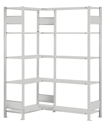 Schulte Eckregal | Grundregal (Felder A+B) | HxBxT 200x100x30cm | 2x5 Ebenen | Längenriegel | Lichtgrau