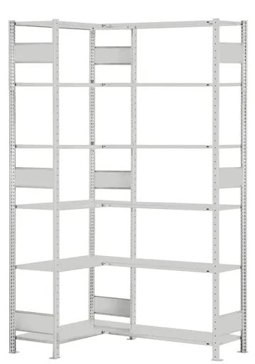 Schulte Eckregal | Grundregal (Felder A+B) | HxBxT 250x100x50cm | 2x6 Ebenen | Längenriegel | Lichtgrau