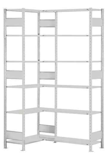 Schulte Eckregal | Grundregal (Felder A+B) | HxBxT 250x100x60cm | 2x6 Ebenen | Längenriegel | Lichtgrau