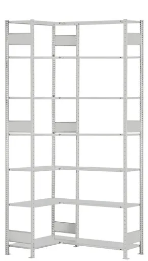 Schulte Eckregal | Grundregal (Felder A+B) | HxBxT 300x100x50cm | 2x7 Ebenen | Längenriegel | Lichtgrau