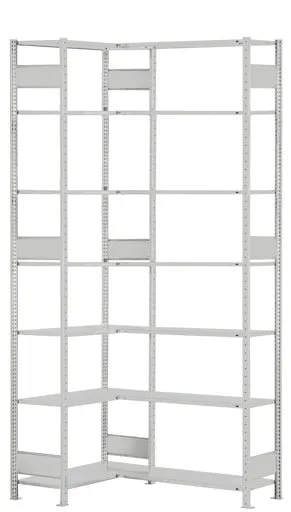 Schulte Eckregal | Grundregal (Felder A+B) | HxBxT 300x100x30cm | 2x7 Ebenen | Längenriegel | Lichtgrau