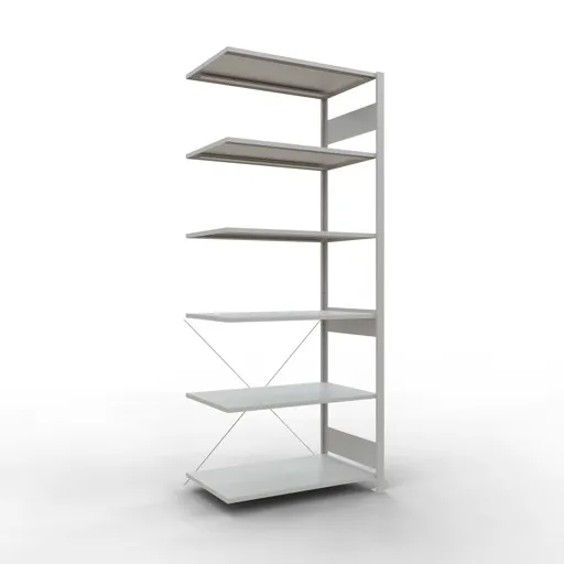 Schulte Eckregal | Anbauregal (Feld C) | HxBxT 250x100x60cm | 6 Ebenen | Kreuzstrebe | Lichtgrau