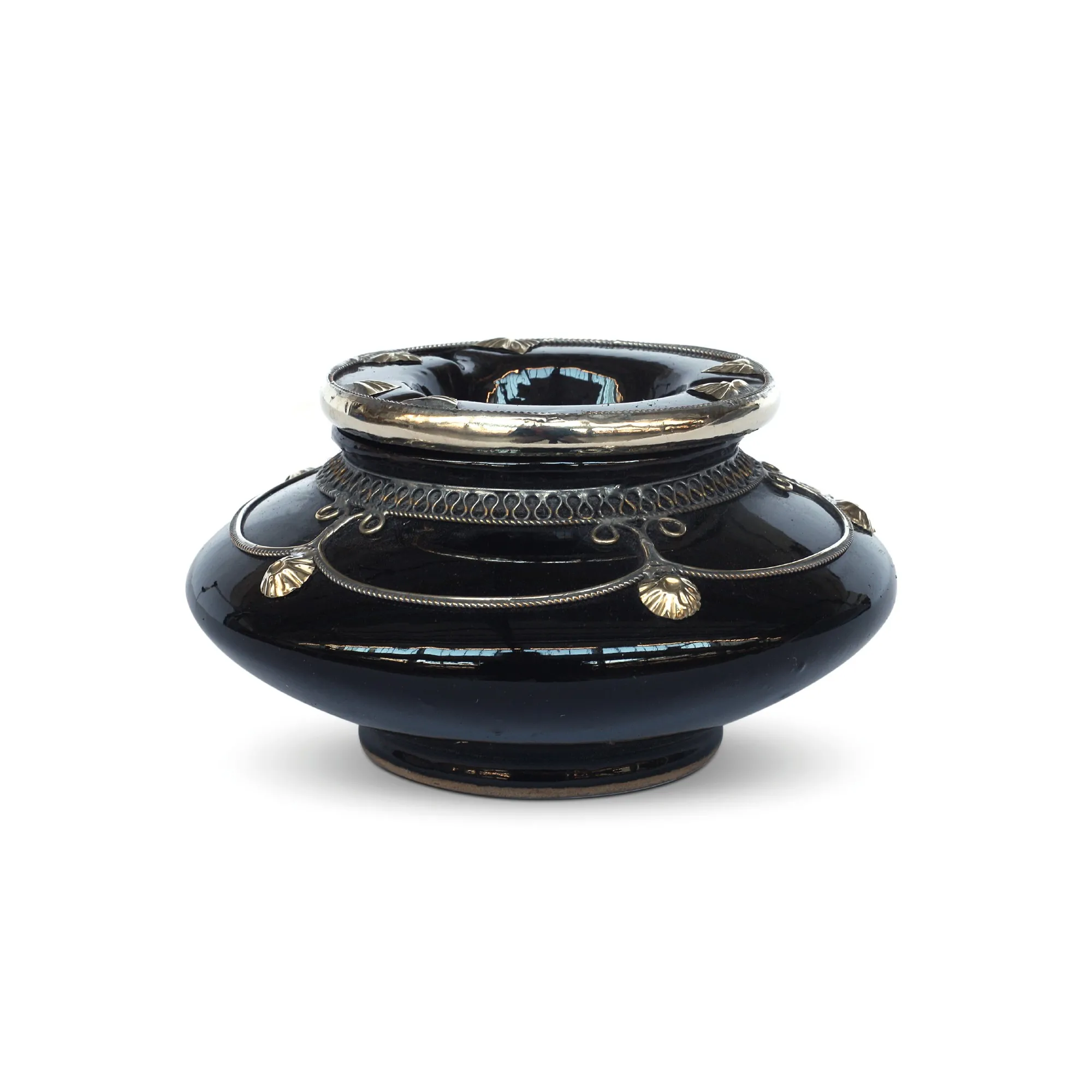 Aschenbecher mit Metallverzierung, Ø 14 cm, H 6,5 cm