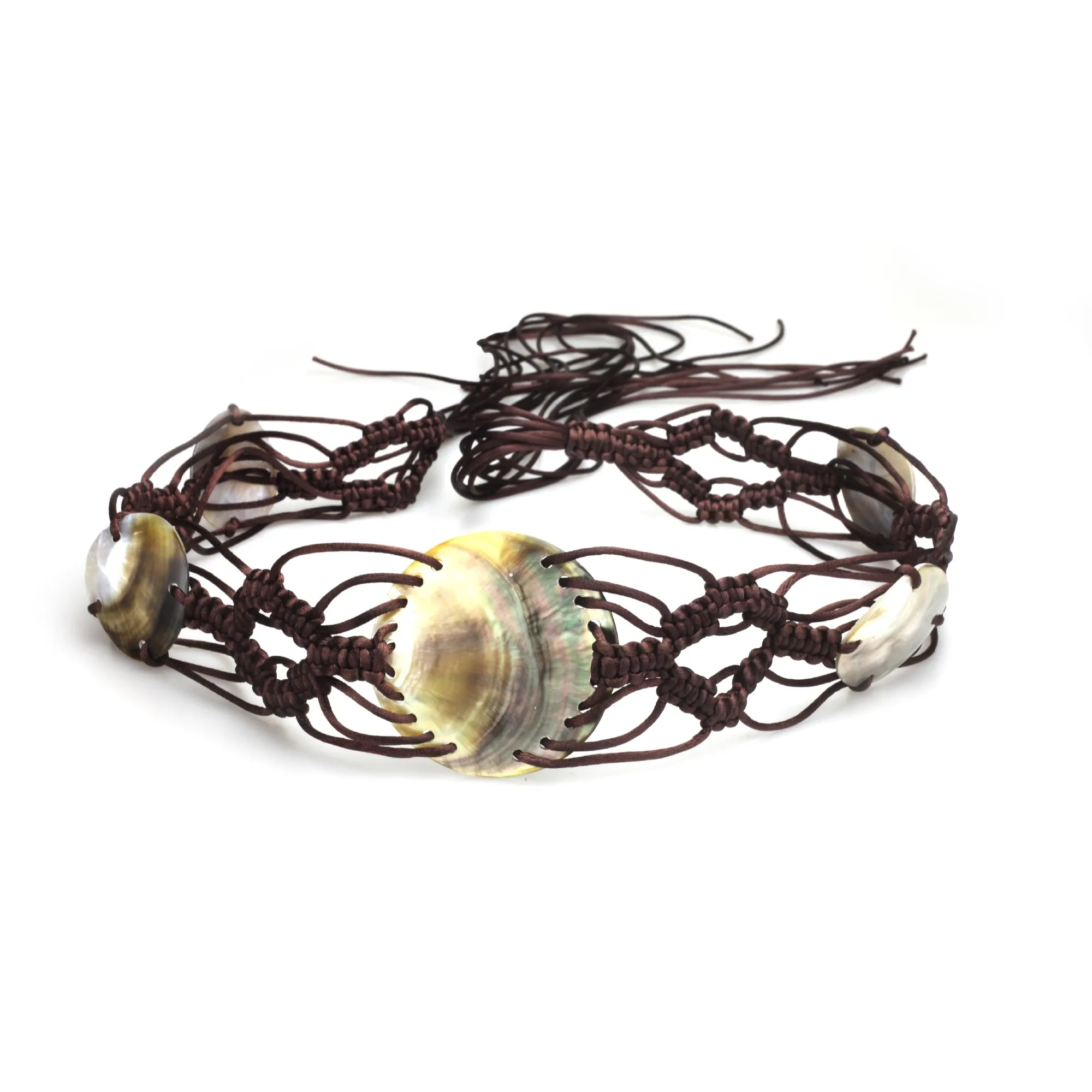 Schmuckgürtel mit Muscheln, braun, L 85 cm, B 5 cm