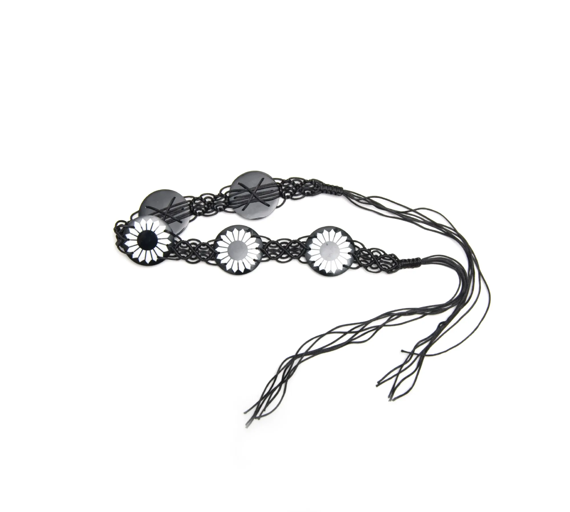 Schmuckgürtel mit Muschel-Schildern, schwarz, L 85 cm, B 5 cm