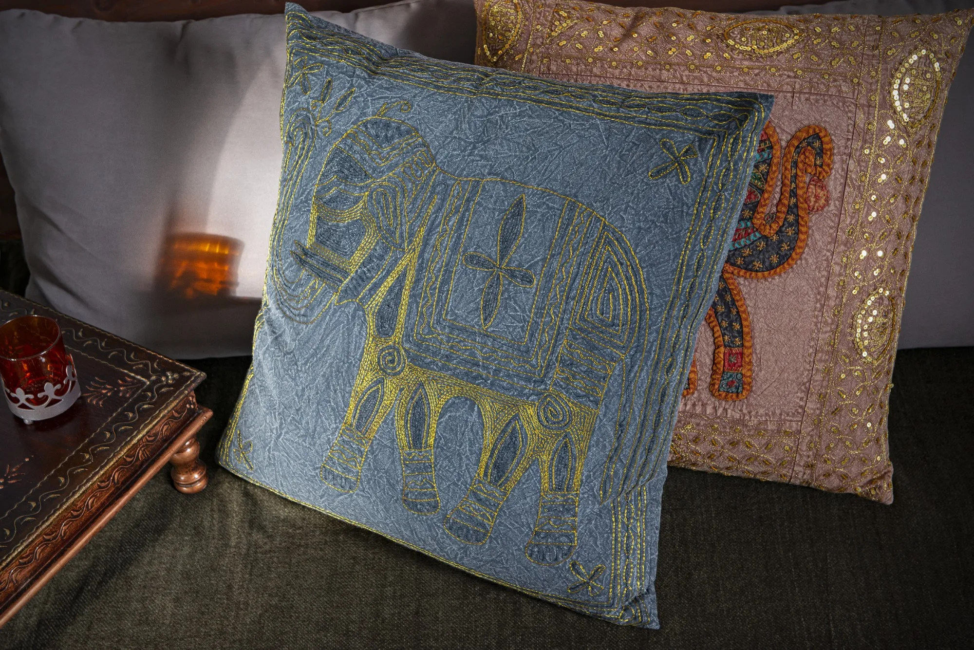 Kissenhülle 'Elefant', blau, L 60 cm, B 60 cm