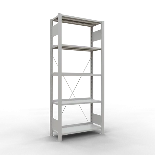 Schulte Büro-Fachbodenregal MULTIplus85 Stecksystem mit Anschlagleiste | Grundregal | Fachlast 85kg | HxBxT 180x75x30cm | 5 Ebenen | Einseitig nutzbar | Lichtgrau