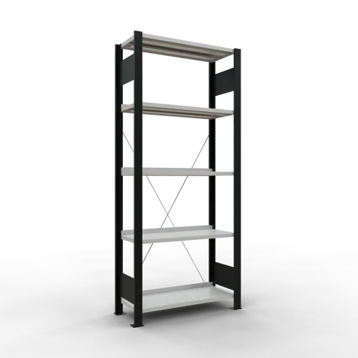 Schulte Büro-Fachbodenregal MULTIplus85 Stecksystem mit Anschlagleiste | Grundregal | Fachlast 85kg | HxBxT 180x75x30cm | 5 Ebenen | Einseitig nutzbar | Schwarz/Lichtgrau