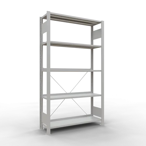 Schulte Büro-Fachbodenregal MULTIplus85 Stecksystem mit Anschlagleiste | Grundregal | Fachlast 85kg | HxBxT 180x100x30cm | 5 Ebenen | Einseitig nutzbar | Lichtgrau