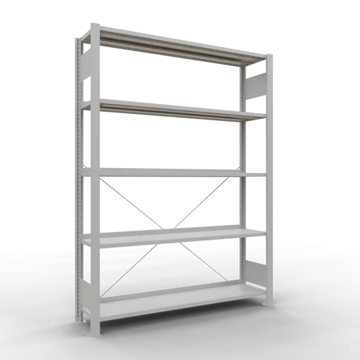 Schulte Büro-Fachbodenregal MULTIplus85 Stecksystem mit Anschlagleiste | Grundregal | Fachlast 85kg | HxBxT 180x130x30cm | 5 Ebenen | Einseitig nutzbar | Lichtgrau