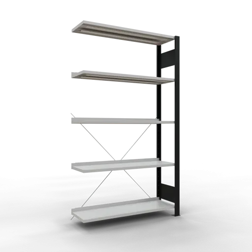 Schulte Büro-Fachbodenregal MULTIplus85 Stecksystem mit Anschlagleiste | Anbauregal | Fachlast 85kg | HxBxT 180x100x30cm | 5 Ebenen | Einseitig nutzbar | Schwarz/Lichtgrau