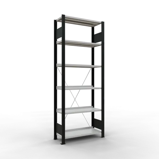 Schulte Büro-Fachbodenregal MULTIplus85 Stecksystem mit Anschlagleiste | Grundregal | Fachlast 85kg | HxBxT 200x75x30cm | 6 Ebenen | Einseitig nutzbar | Schwarz/Lichtgrau