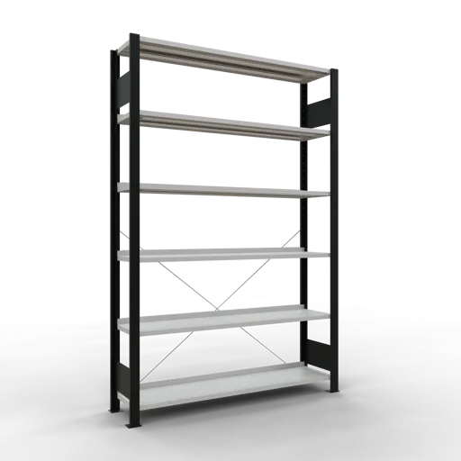 Schulte Büro-Fachbodenregal MULTIplus85 Stecksystem mit Anschlagleiste | Grundregal | Fachlast 85kg | HxBxT 200x130x30cm | 6 Ebenen | Einseitig nutzbar | Schwarz/Lichtgrau