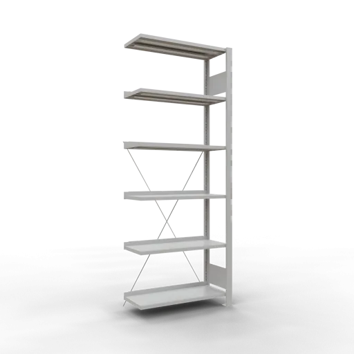 Schulte Büro-Fachbodenregal MULTIplus85 Stecksystem mit Anschlagleiste | Anbauregal | Fachlast 85kg | HxBxT 200x75x30cm | 6 Ebenen | Einseitig nutzbar | Lichtgrau