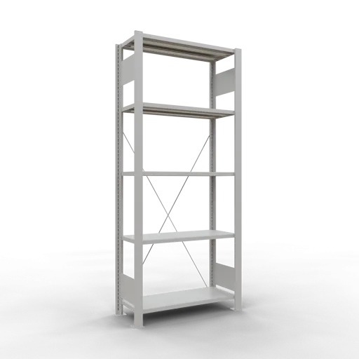 Schulte Büro-Fachbodenregal MULTIplus85 Stecksystem ohne Anschlagleiste | Grundregal | Fachlast 85kg | HxBxT 180x75x30cm | 5 Ebenen | Einseitig nutzbar | Lichtgrau