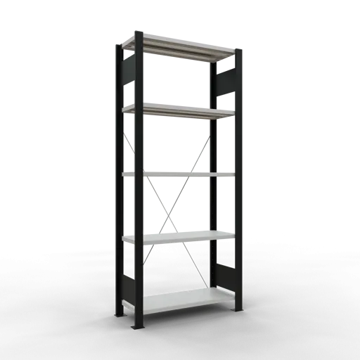 Schulte Büro-Fachbodenregal MULTIplus85 Stecksystem ohne Anschlagleiste | Grundregal | Fachlast 85kg | HxBxT 180x75x30cm | 5 Ebenen | Einseitig nutzbar | Schwarz/Lichtgrau