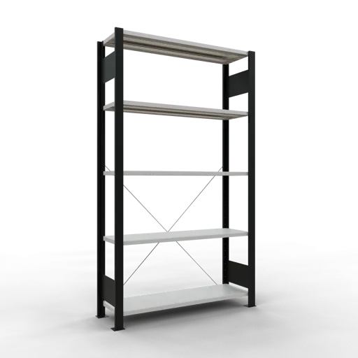 Schulte Büro-Fachbodenregal MULTIplus85 Stecksystem ohne Anschlagleiste | Grundregal | Fachlast 85kg | HxBxT 180x100x30cm | 5 Ebenen | Einseitig nutzbar | Schwarz/Lichtgrau