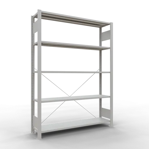 Schulte Büro-Fachbodenregal MULTIplus85 Stecksystem ohne Anschlagleiste | Grundregal | Fachlast 85kg | HxBxT 180x130x30cm | 5 Ebenen | Einseitig nutzbar | Lichtgrau