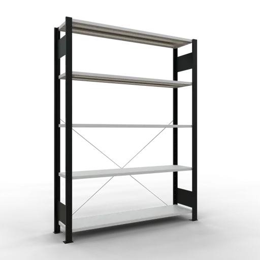 Schulte Büro-Fachbodenregal MULTIplus85 Stecksystem ohne Anschlagleiste | Grundregal | Fachlast 85kg | HxBxT 180x130x30cm | 5 Ebenen | Einseitig nutzbar | Schwarz/Lichtgrau