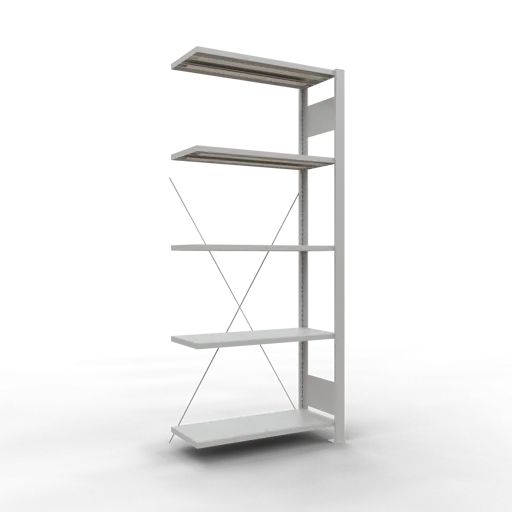 Schulte Büro-Fachbodenregal MULTIplus85 Stecksystem ohne Anschlagleiste | Anbauregal | Fachlast 85kg | HxBxT 180x75x30cm | 5 Ebenen | Einseitig nutzbar | Lichtgrau