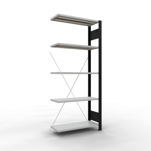 Schulte Büro-Fachbodenregal MULTIplus85 Stecksystem ohne Anschlagleiste | Anbauregal | Fachlast 85kg | HxBxT 180x75x30cm | 5 Ebenen | Einseitig nutzbar | Schwarz/Lichtgrau