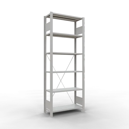 Schulte Büro-Fachbodenregal MULTIplus85 Stecksystem ohne Anschlagleiste | Grundregal | Fachlast 85kg | HxBxT 200x75x30cm | 6 Ebenen | Einseitig nutzbar | Lichtgrau