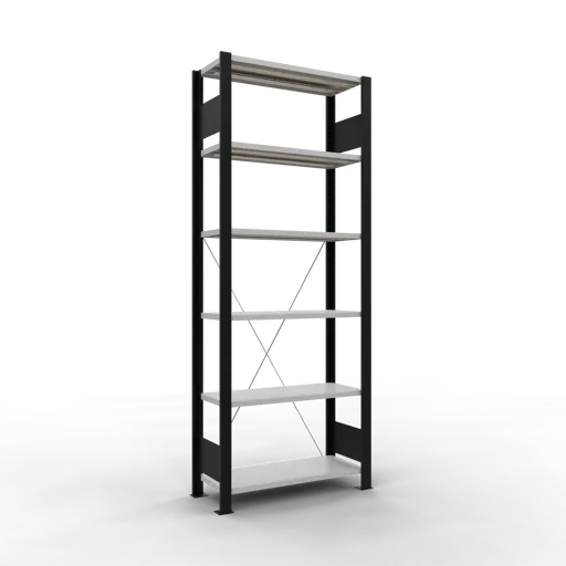 Schulte Büro-Fachbodenregal MULTIplus85 Stecksystem ohne Anschlagleiste | Grundregal | Fachlast 85kg | HxBxT 200x75x30cm | 6 Ebenen | Einseitig nutzbar | Schwarz/Lichtgrau