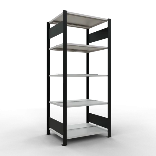 Schulte Büro-Fachbodenregal MULTIplus150 Stecksystem mit Mittelanschlag | Grundregal | Fachlast 150kg | 180x75x60cm | 5 Ebenen | Beidseitig nutzbar | Schwarz/Lichtgrau