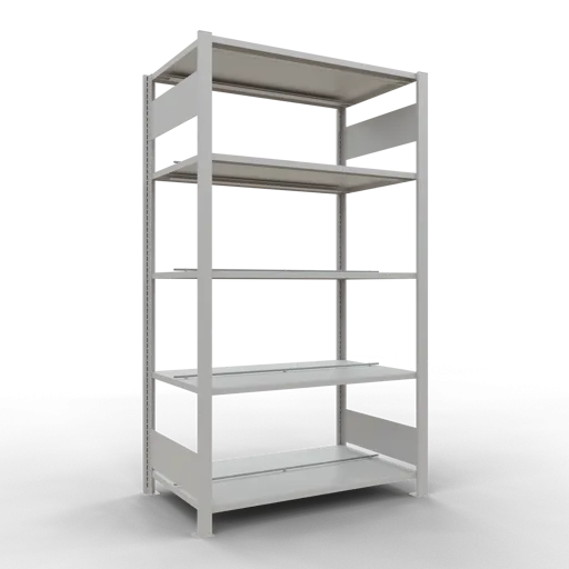 Schulte Büro-Fachbodenregal MULTIplus150 Stecksystem mit Mittelanschlag | Grundregal | Fachlast 150kg | 180x100x60cm | 5 Ebenen | Beidseitig nutzbar | Lichtgrau