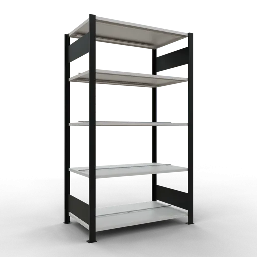 Schulte Büro-Fachbodenregal MULTIplus150 Stecksystem mit Mittelanschlag | Grundregal | Fachlast 150kg | 180x100x60cm | 5 Ebenen | Beidseitig nutzbar | Schwarz/Lichtgrau