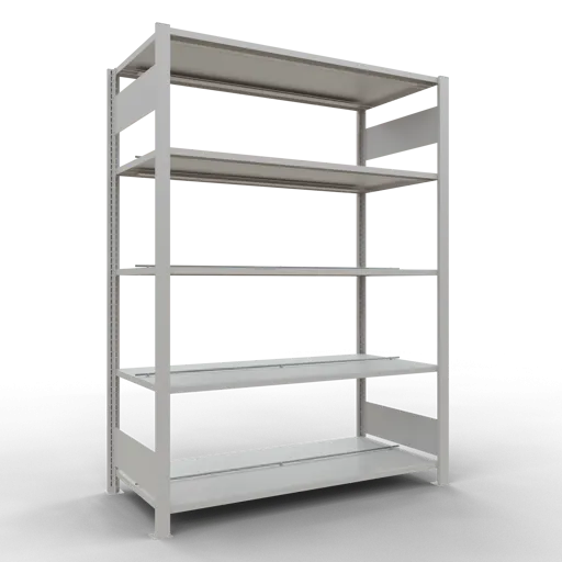 Schulte Büro-Fachbodenregal MULTIplus150 Stecksystem mit Mittelanschlag | Grundregal | Fachlast 150kg | 180x130x60cm | 5 Ebenen | Beidseitig nutzbar | Lichtgrau