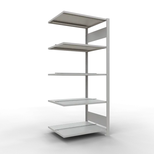 Schulte Büro-Fachbodenregal MULTIplus150 Stecksystem mit Mittelanschlag | Anbauregal | Fachlast 150kg | 180x75x60cm | 5 Ebenen | Beidseitig nutzbar | Lichtgrau